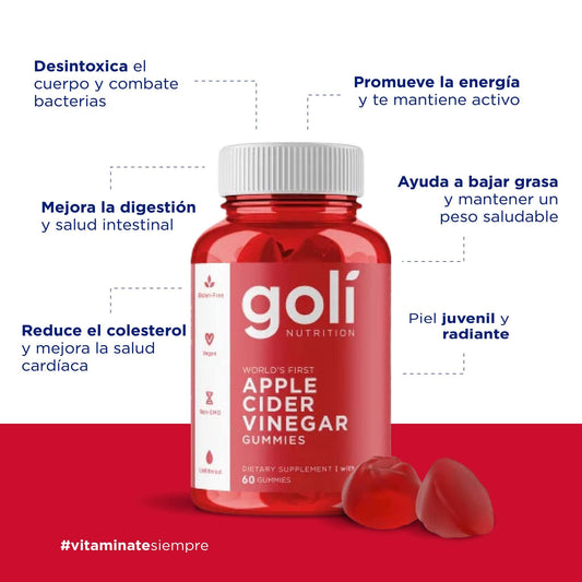 Goli® Vinagre de Sidra de Manzana — Digestión, Control de Apetito y Energía (60 Gomitas)