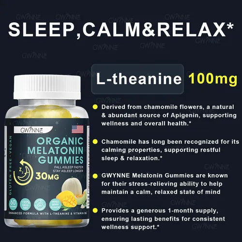 Organic Melatonin Gummies 30 mg — Descanso Profundo y Reparador (60 Gomas Veganas)