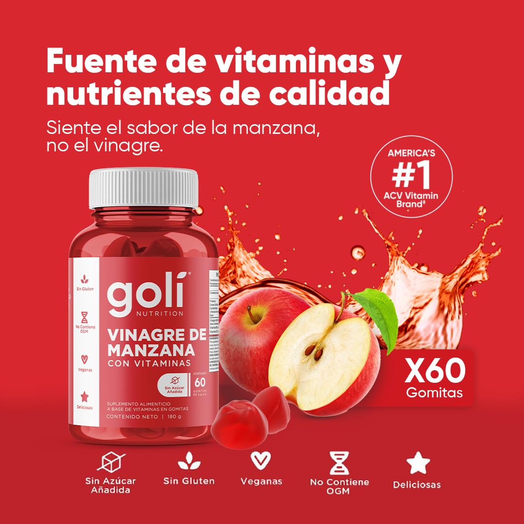 Goli® Vinagre de Sidra de Manzana — Digestión, Control de Apetito y Energía (60 Gomitas)