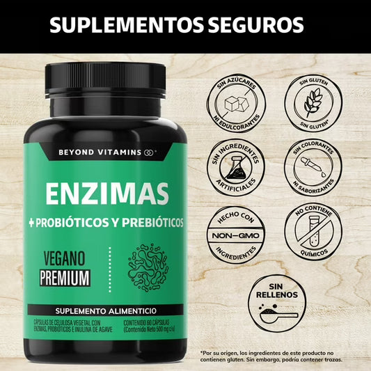 Enzimas + Probióticos y Prebióticos  Beyond Vitamins — Triple Acción Premium (180 Cápsulas)
