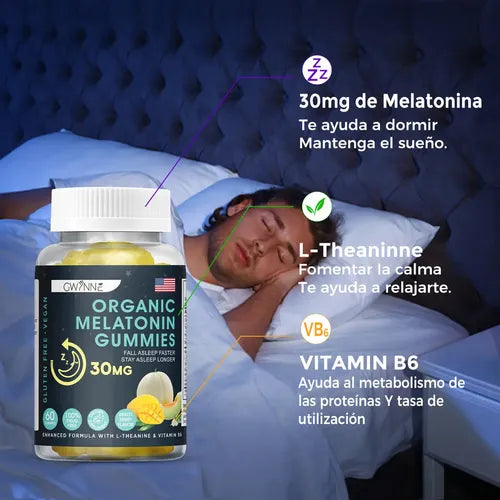Organic Melatonin Gummies 30 mg — Descanso Profundo y Reparador (60 Gomas Veganas)