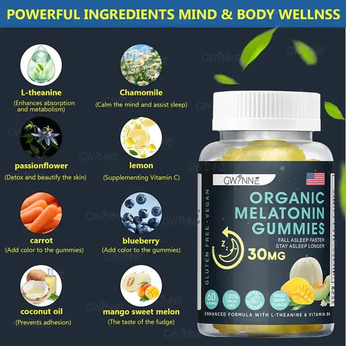 Organic Melatonin Gummies 30 mg — Descanso Profundo y Reparador (60 Gomas Veganas)