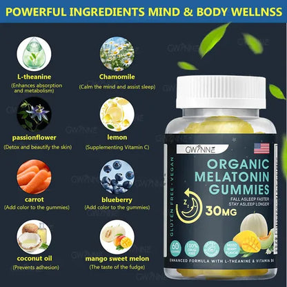 Organic Melatonin Gummies 30 mg — Descanso Profundo y Reparador (60 Gomas Veganas)