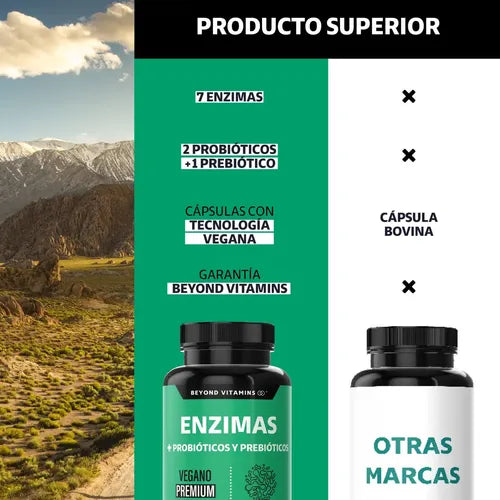 Enzimas + Probióticos y Prebióticos  Beyond Vitamins — Triple Acción Premium (180 Cápsulas)