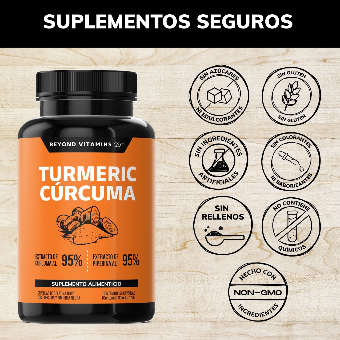 Turmeric Cúrcuma  — Máxima Absorción con Piperina al 95% (150 Cápsulas)