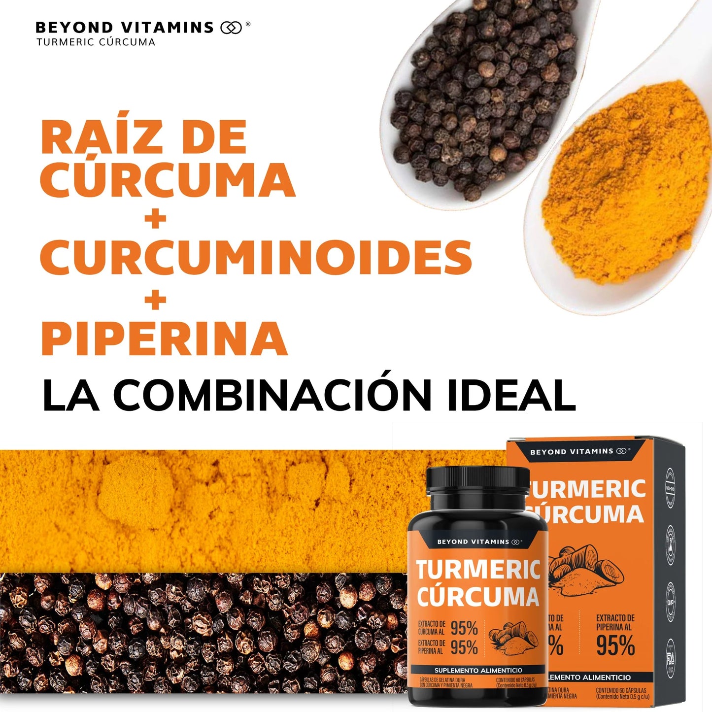 Turmeric Cúrcuma  — Máxima Absorción con Piperina al 95% (150 Cápsulas)