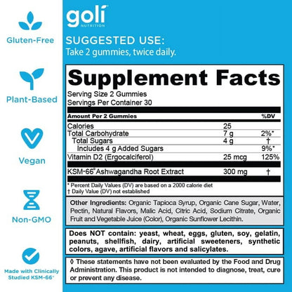 Goli® Ashwagandha — Relajación, Control de Estrés y Enfoque (60 Gomitas)